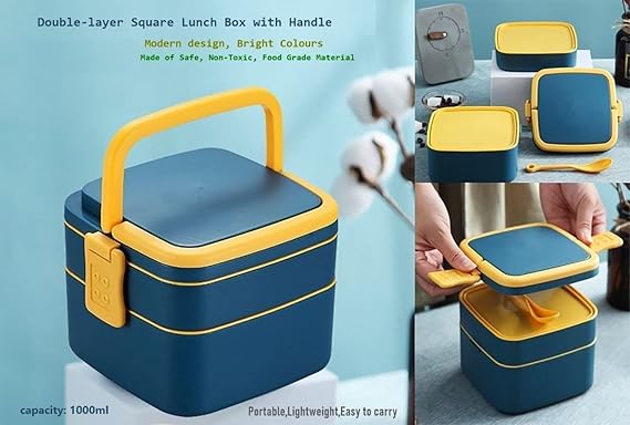 Airtight Lunch Box Set Compartment Tiffin with Handle & Push Lock | Plastic Tiffin Box for Travelling, School & Office Exclusive (BLUE)