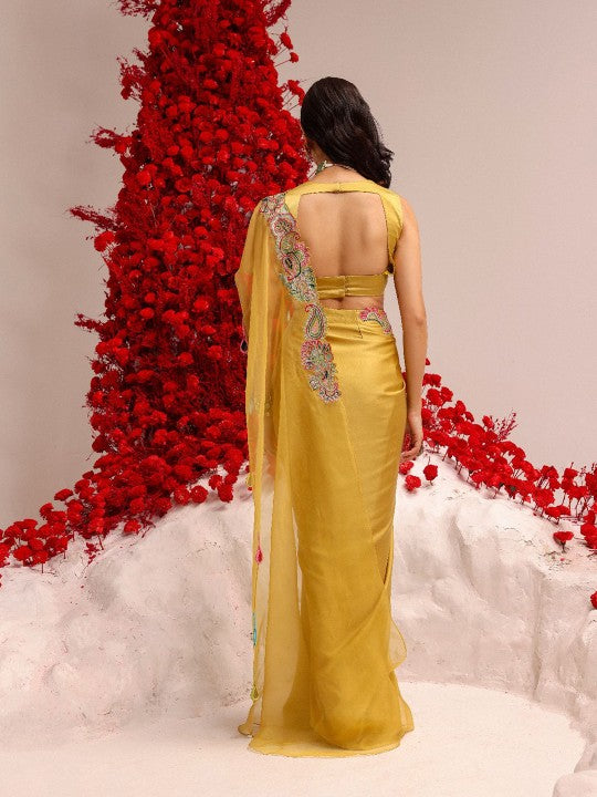 Aari Work Satin Ready to Wear Saree