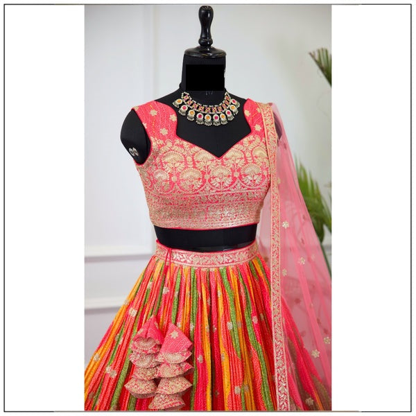 Multi color Printed & Embroidery work Designer Lehenga Choli for Any Function