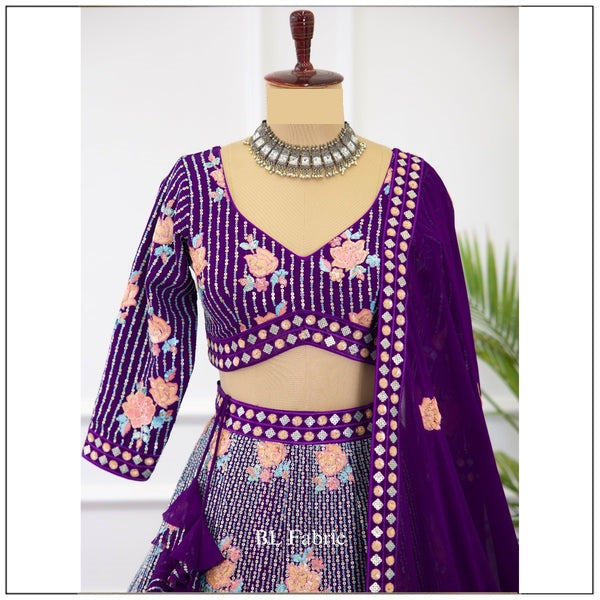 Rosy Purple color Sequence Embroidery work Designer Lehenga Choli for Wedding Function