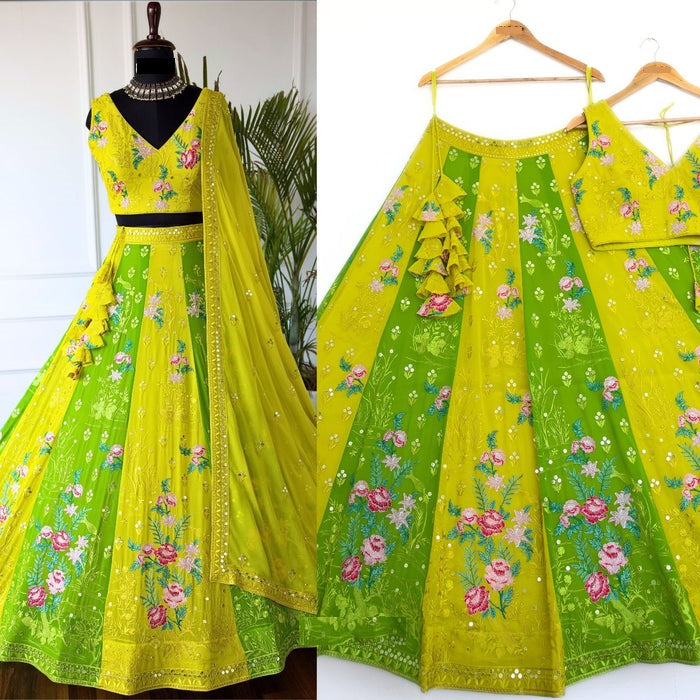Multi color Thread Embroidery work Designer Lehenga Choli for Any Function