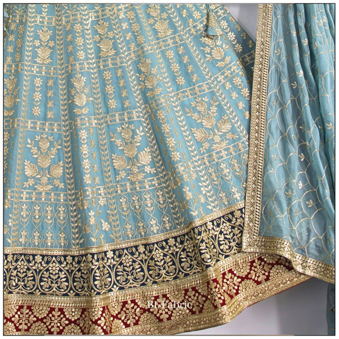 Light Blue color Zari Embroidery work Designer Lehenga Choli for Wedding Function