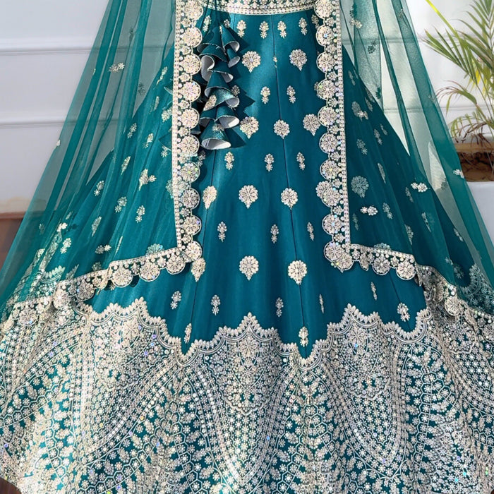 Mid Green color Sequence Thread work Designer Wedding Lehenga Choli For Wedding Function