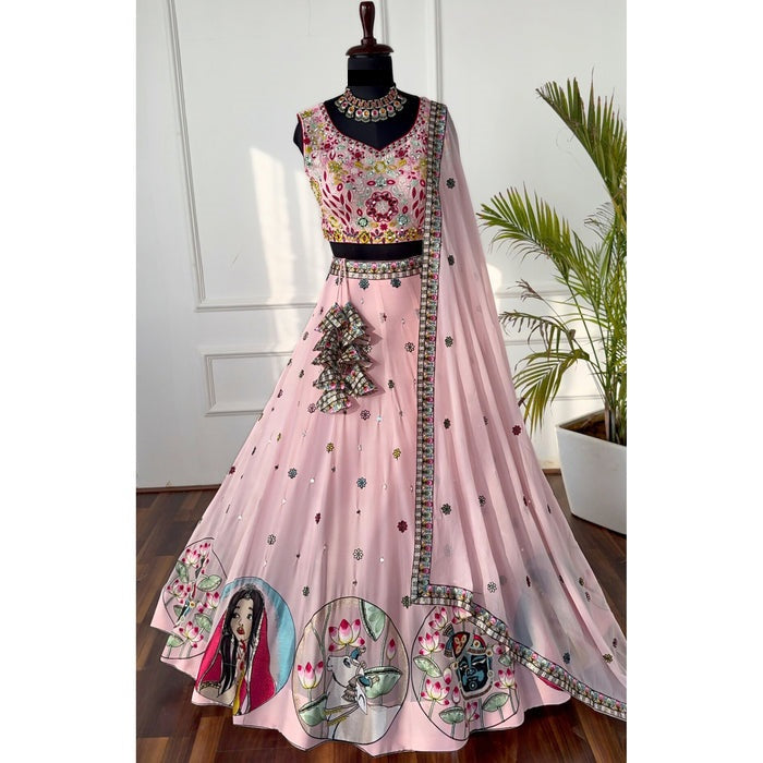 light Pink color Real Mirror Embroidery & Sequence work Designer Lehenga Choli for Wedding Function