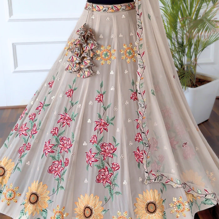 Grey color Real Mirror & Sequence Thread work Designer Wedding Lehenga Choli For Any Function