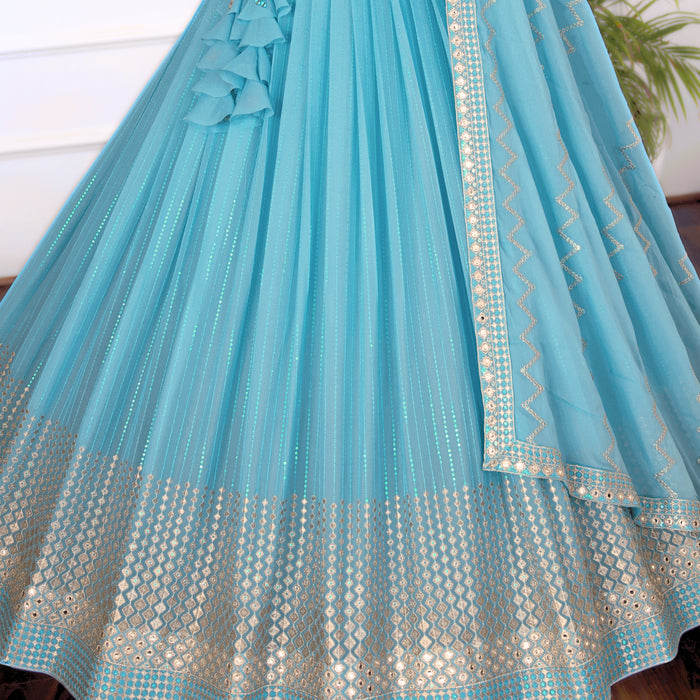 Skyblue color Real Mirror & Thread Embroidery work Designer Lehenga Choli for Wedding Function