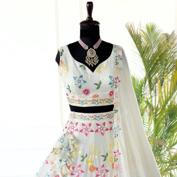 Off white color Sequence & Thread Embroidery work Designer Lehenga Choli for Wedding Function