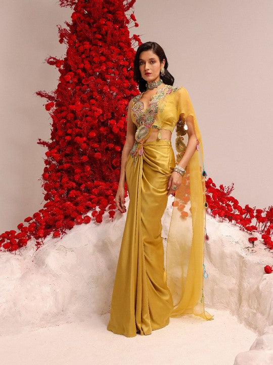 Aari Work Satin Ready to Wear Saree