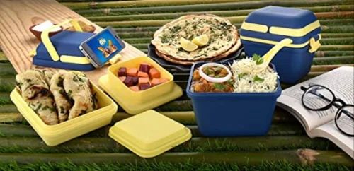 Combo Airtight Lunch Box Set Compartment Tiffin with Handle & Push Lock | Plastic Tiffin Box for Travelling, School Kids & Office Exclusive Pack of 2)