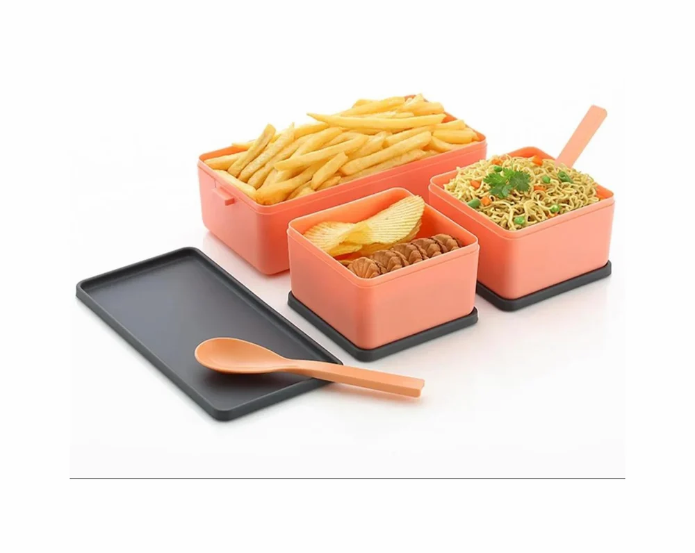 COMBO Leak Proof 3 Compartment Lunch Box for Office Men and Lunch Box for Kids, Microwave Safe Lunch Boxes, Reusable, Freezer Safe Food Containers with Spoon for Adults and Kids PP Food Grade Plastic (Pack Of 2) (Combo Offer)