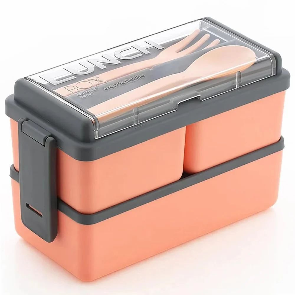 COMBO Leak Proof 3 Compartment Lunch Box for Office Men and Lunch Box for Kids, Microwave Safe Lunch Boxes, Reusable, Freezer Safe Food Containers with Spoon for Adults and Kids PP Food Grade Plastic (Pack Of 2) (Combo Offer)