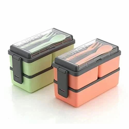 COMBO Leak Proof 3 Compartment Lunch Box for Office Men and Lunch Box for Kids, Microwave Safe Lunch Boxes, Reusable, Freezer Safe Food Containers with Spoon for Adults and Kids PP Food Grade Plastic (Pack Of 2) (Combo Offer)