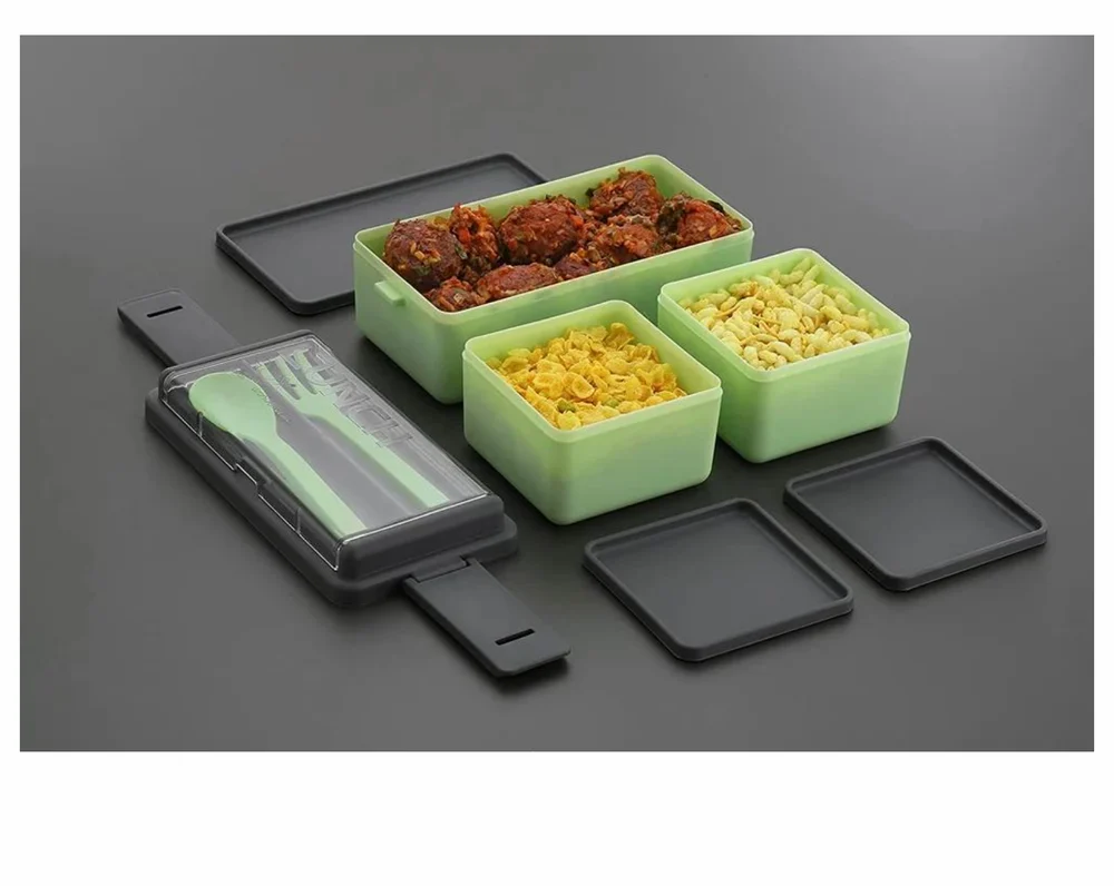 COMBO Leak Proof 3 Compartment Lunch Box for Office Men and Lunch Box for Kids, Microwave Safe Lunch Boxes, Reusable, Freezer Safe Food Containers with Spoon for Adults and Kids PP Food Grade Plastic (Pack Of 2) (Combo Offer)