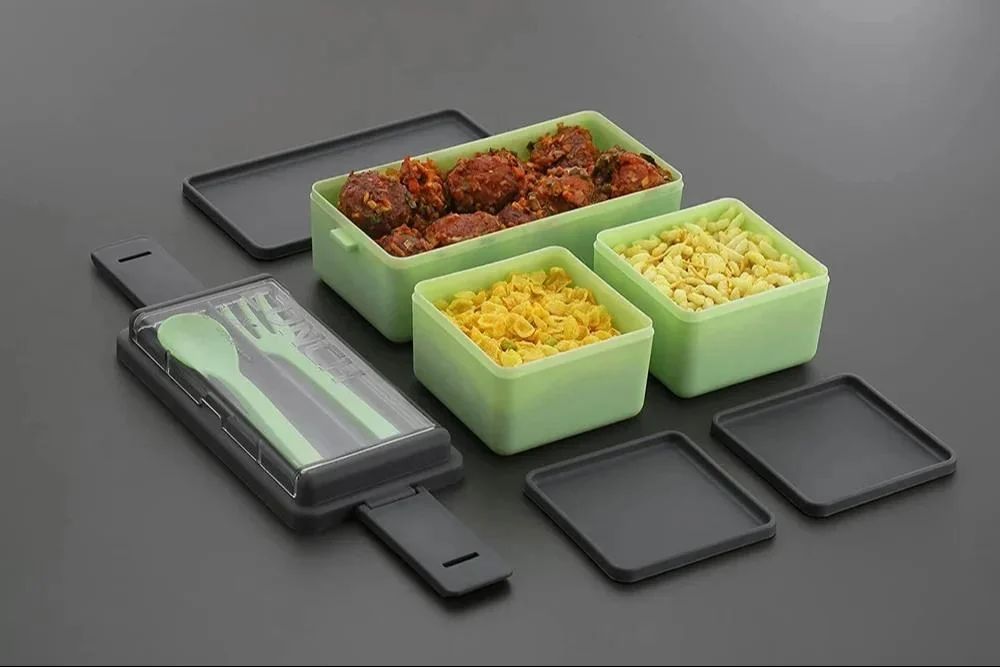 COMBO Leak Proof 3 Compartment Lunch Box for Office Men and Lunch Box for Kids, Microwave Safe Lunch Boxes, Reusable, Freezer Safe Food Containers with Spoon for Adults and Kids PP Food Grade Plastic (Pack Of 2) (Combo Offer)