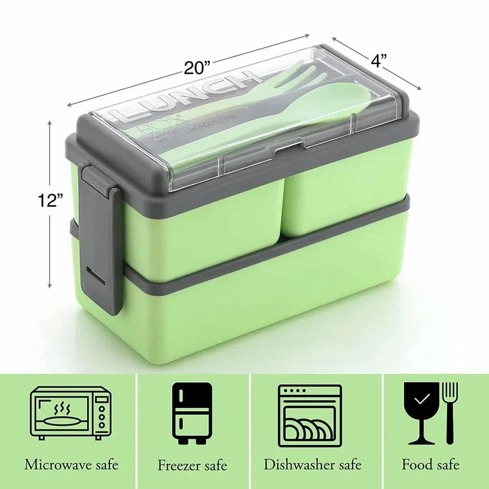 COMBO Leak Proof 3 Compartment Lunch Box for Office Men and Lunch Box for Kids, Microwave Safe Lunch Boxes, Reusable, Freezer Safe Food Containers with Spoon for Adults and Kids PP Food Grade Plastic (Pack Of 2) (Combo Offer)