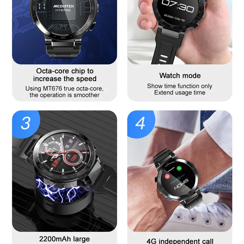 Newest 4G Smart Watch Phone 1080mAh 6GB+128GB Large Memory hd Cameras Smartwatch Support SIM Card GPS Sports Heart Rate Tracker