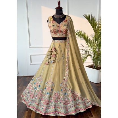 Cream color Real Mirror & Sequence Thread work Designer Wedding Lehenga Choli For Wedding Function