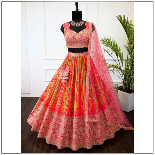 Multi color Printed & Embroidery work Designer Lehenga Choli for Any Function