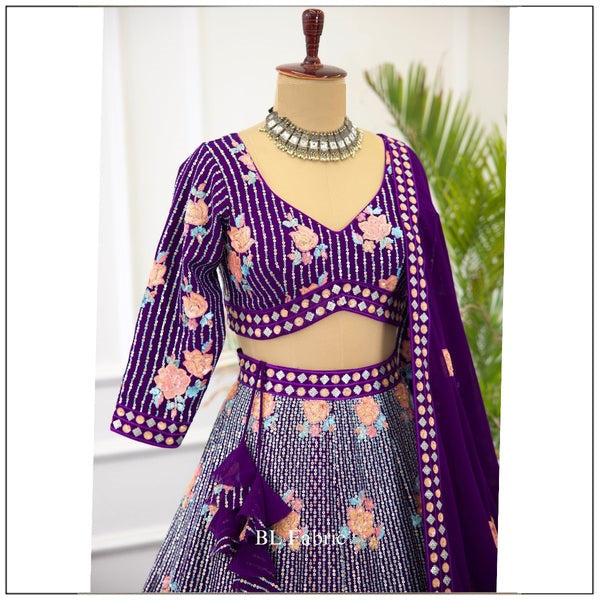 Rosy Purple color Sequence Embroidery work Designer Lehenga Choli for Wedding Function