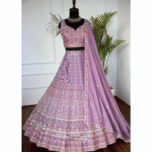 Light Purple color Sequence Embroidery work Designer Lehenga Choli for Wedding Function
