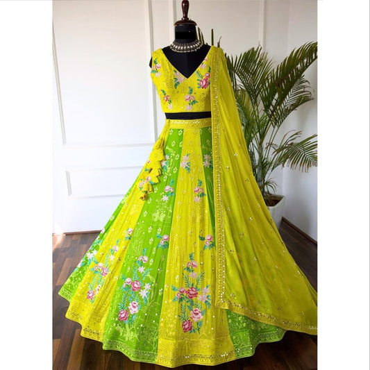 Multi color Thread Embroidery work Designer Lehenga Choli for Any Function