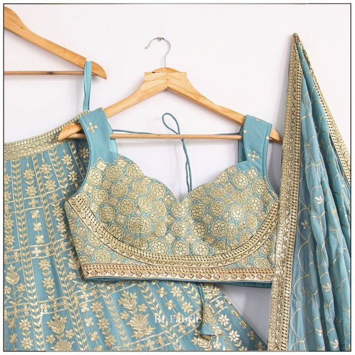 Light Blue color Zari Embroidery work Designer Lehenga Choli for Wedding Function
