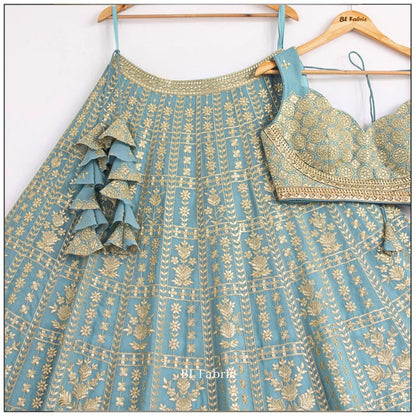Light Blue color Zari Embroidery work Designer Lehenga Choli for Wedding Function