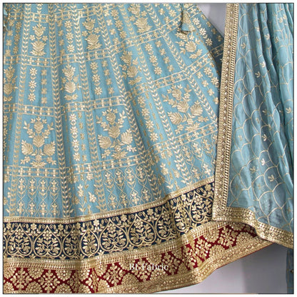 Light Blue color Zari Embroidery work Designer Lehenga Choli for Wedding Function