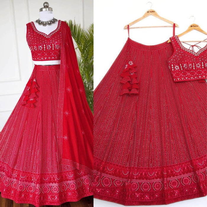 Red color Real Mirror Embroidery work Designer Lehenga Choli for Wedding Function