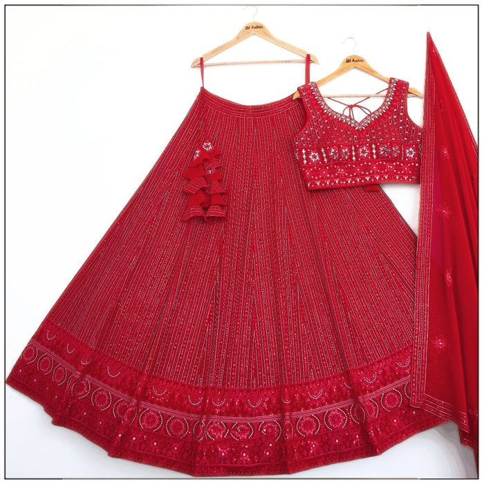 Red color Real Mirror Embroidery work Designer Lehenga Choli for Wedding Function