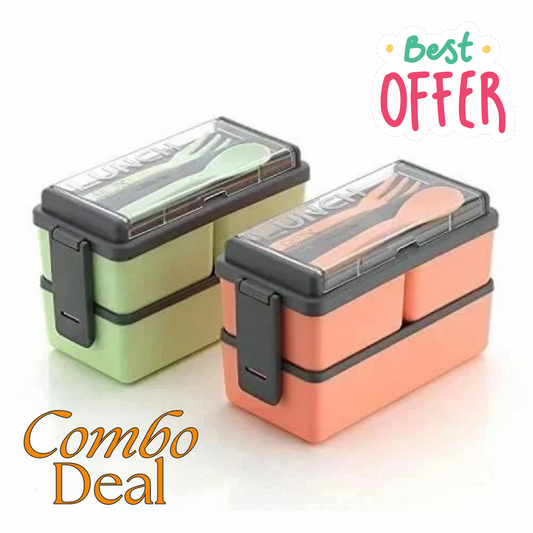 COMBO Leak Proof 3 Compartment Lunch Box for Office Men and Lunch Box for Kids, Microwave Safe Lunch Boxes, Reusable, Freezer Safe Food Containers with Spoon for Adults and Kids PP Food Grade Plastic (Pack Of 2) (Combo Offer)