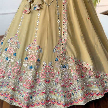 Cream color Real Mirror & Sequence Thread work Designer Wedding Lehenga Choli For Wedding Function