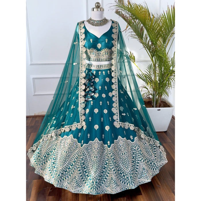 Mid Green color Sequence Thread work Designer Wedding Lehenga Choli For Wedding Function