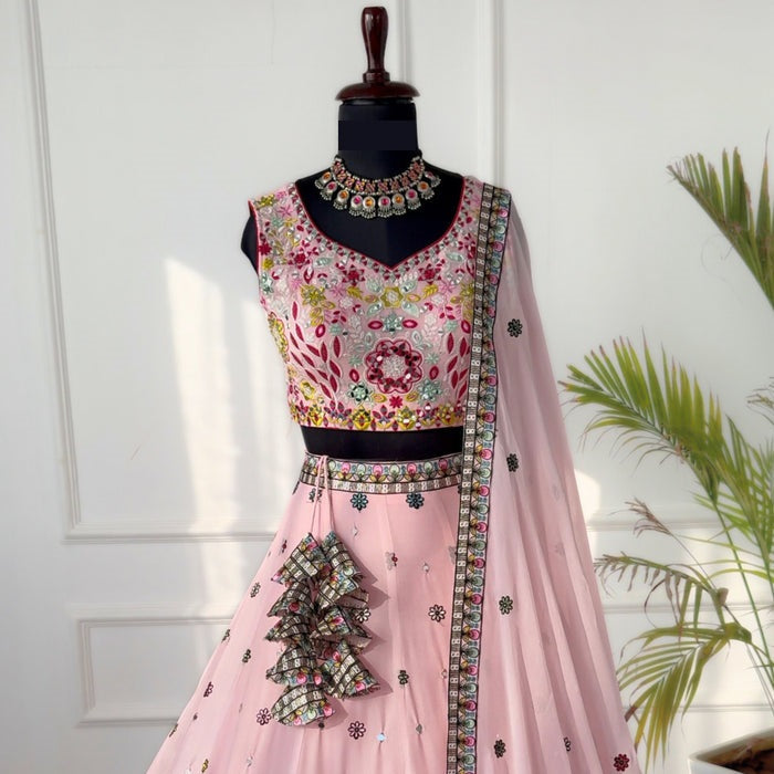 light Pink color Real Mirror Embroidery & Sequence work Designer Lehenga Choli for Wedding Function