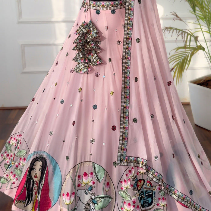 light Pink color Real Mirror Embroidery & Sequence work Designer Lehenga Choli for Wedding Function
