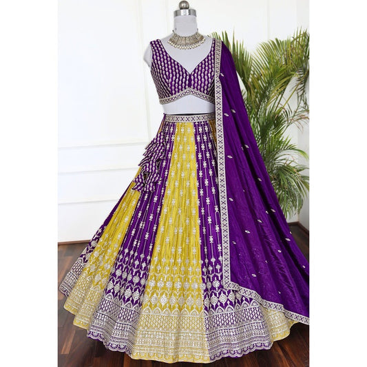 Multi color Zari Thread Embroidery work Designer Lehenga Choli for Any Function
