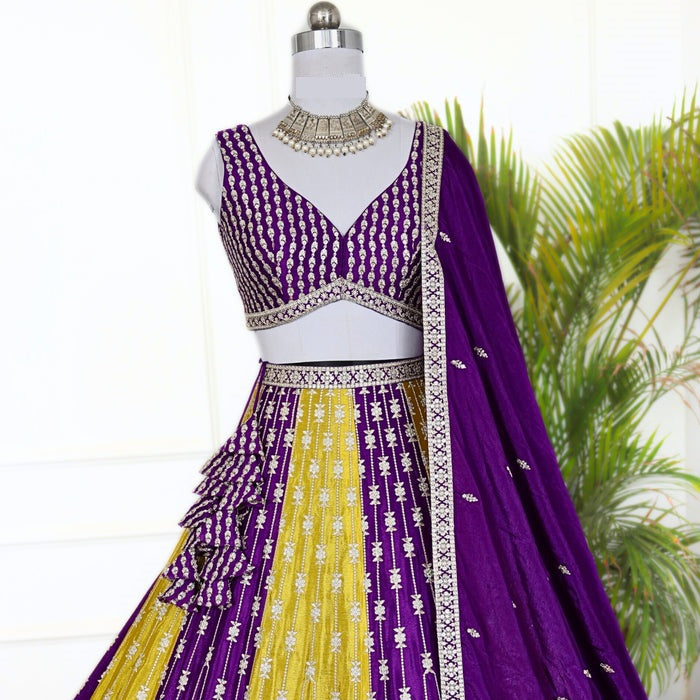 Multi color Zari Thread Embroidery work Designer Lehenga Choli for Any Function