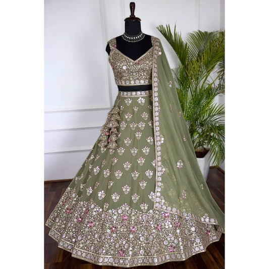 Light green color Sequence Embroidery work Designer Lehenga Choli for Wedding Function