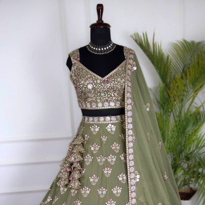 Light green color Sequence Embroidery work Designer Lehenga Choli for Wedding Function