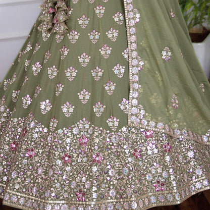 Light green color Sequence Embroidery work Designer Lehenga Choli for Wedding Function