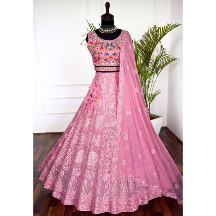 Light Pink color Real Mirror & Embroidery & Sequence work Designer Lehenga Choli for Wedding Function