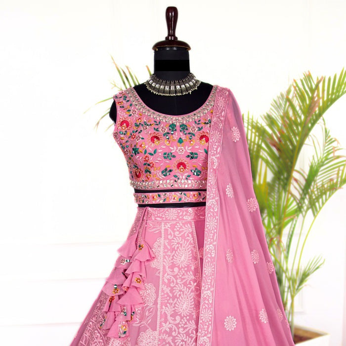 Light Pink color Real Mirror & Embroidery & Sequence work Designer Lehenga Choli for Wedding Function