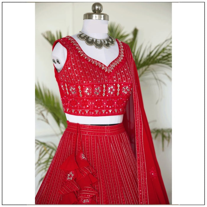 Red color Real Mirror Embroidery work Designer Lehenga Choli for Wedding Function
