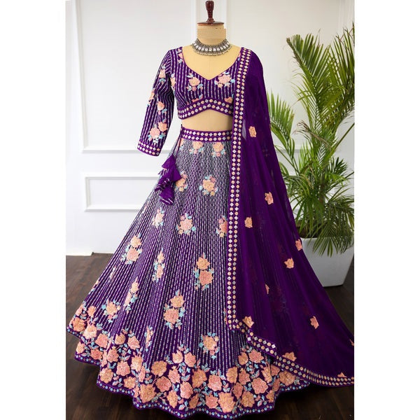Rosy Purple color Sequence Embroidery work Designer Lehenga Choli for Wedding Function