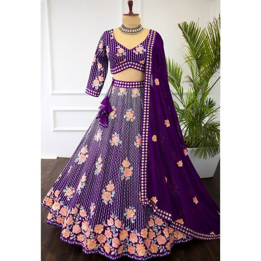 Rosy Purple color Sequence Embroidery work Designer Lehenga Choli for Wedding Function
