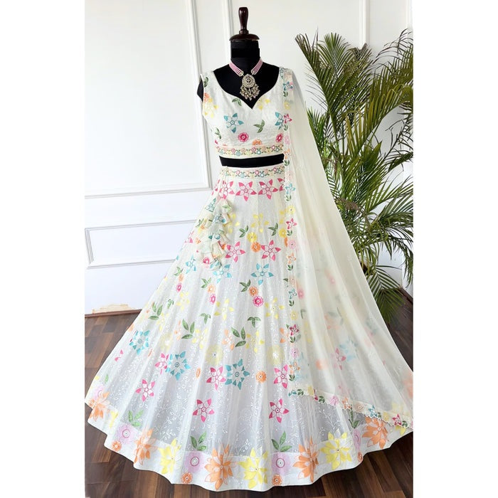 Off white color Sequence & Thread Embroidery work Designer Lehenga Choli for Wedding Function