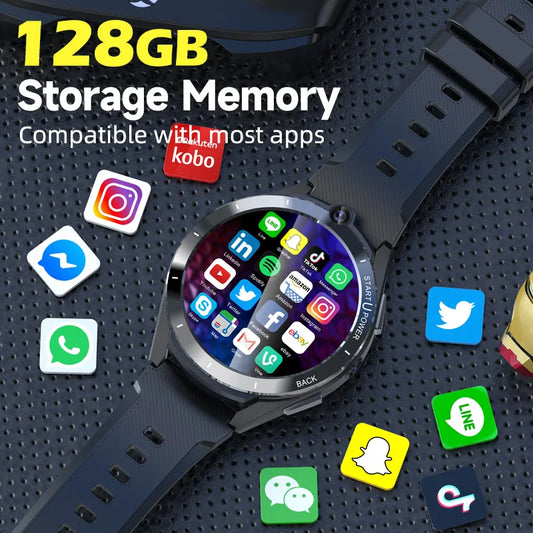 2023 New Arrivals Android 11 Round Screen Smart Watch 6GB RAM 128GB ROM WIFI GPS Fitness Tracker Smartwatch 4G Sim Support video calling