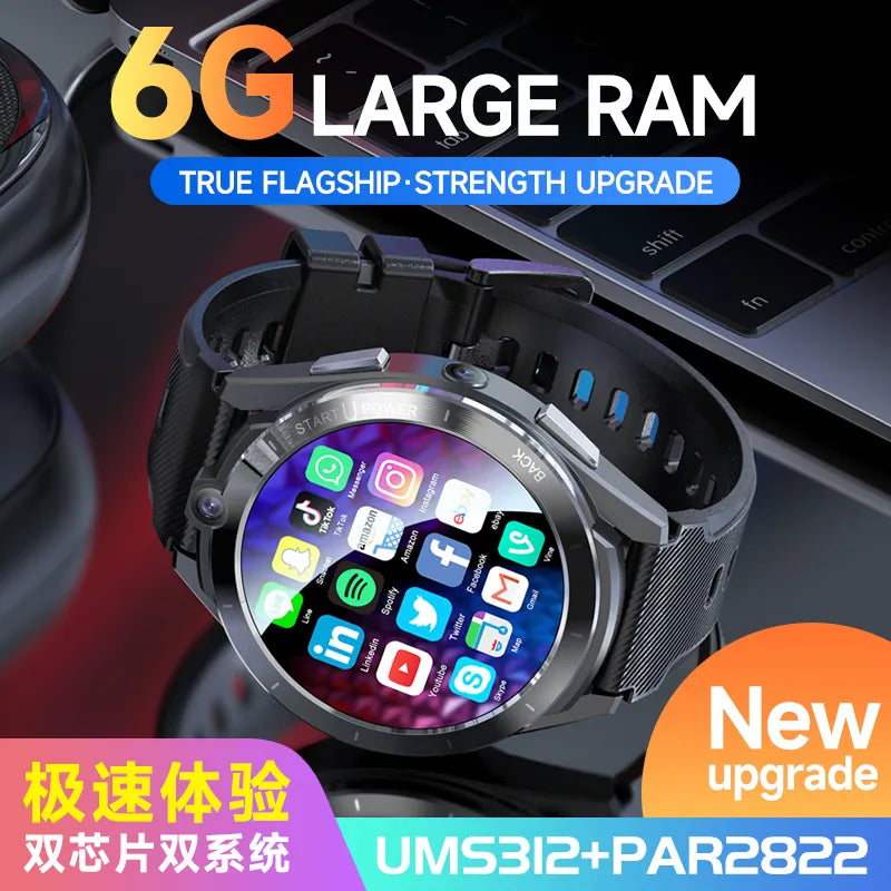 2023 New Arrivals Android 11 Round Screen Smart Watch 6GB RAM 128GB ROM WIFI GPS Fitness Tracker Smartwatch 4G Sim Support video calling
