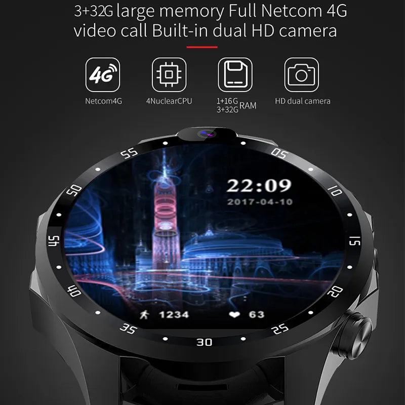 Smartwatch 4G netcom heart rate monitor Android 7.1 HD dual camera 1.6 inch IPS big screen message reminder GPS Smart watch